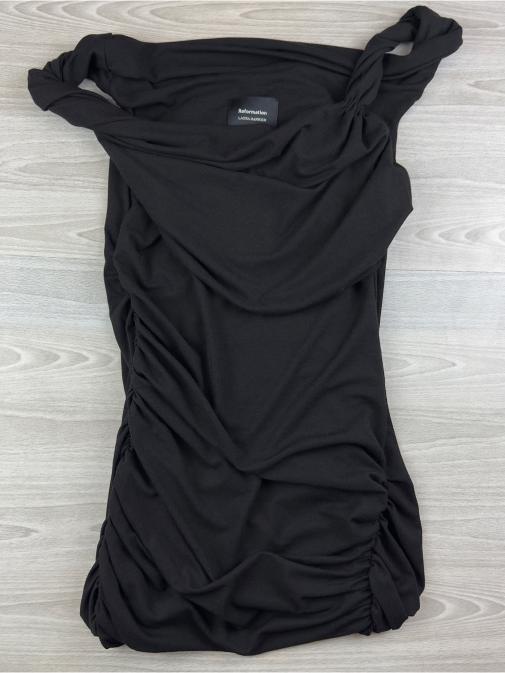 Reformation x Laura Harrier Alycia Black Knit Ruched Off Shoulder Midi Dress M - Picture 10 of 15